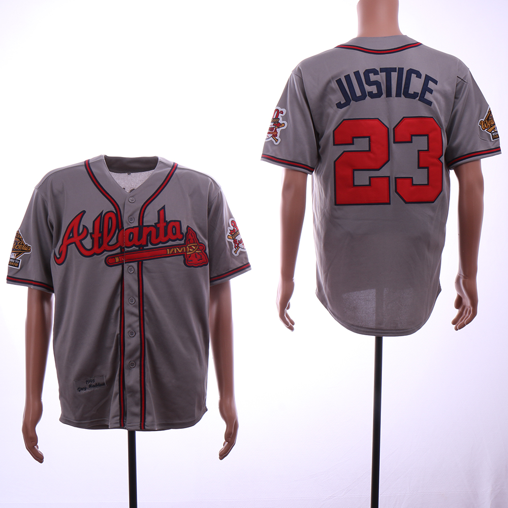 Men Atlanta Braves #23 Justice Grey Throwback 1995 MLB Jerseys